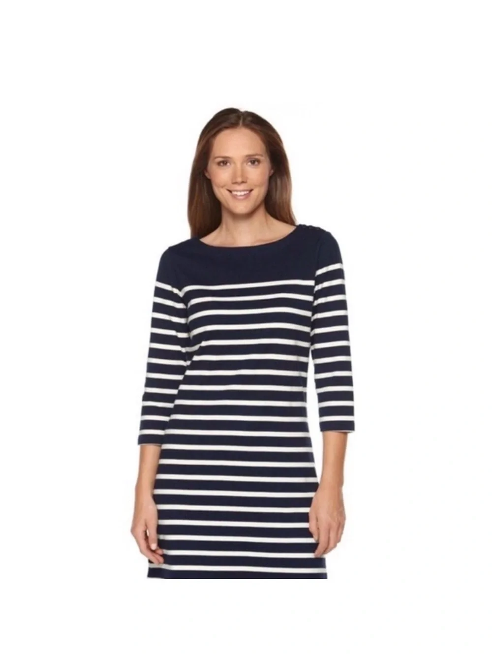 L.L. Bean | Navy and White Striped Midi Shirtdress Women’s Size Small Regular - Picture 1 of 5